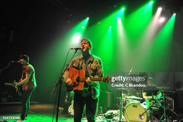 Chris Heggie, Tom Rowlett and Chris Mardon of Dexters perform on stage at O2 Shepherd's Bush Empire on March 17, 2013 in London, England.