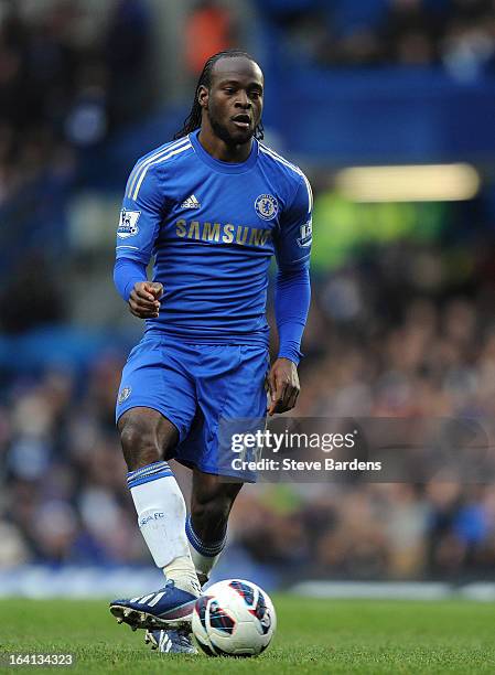 Victor Moses of Chelsea in action during the Barclays Premier League match between Chelsea and West Ham United at Stamford Bridge on March 17, 2013...