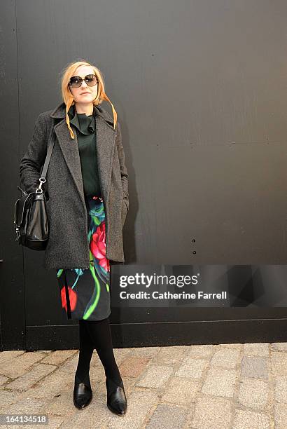 Gemma Williams curator from London College of Fashion wearing coat by Chalayan, J. Smith Squire bonnet. Issey Miyake top, skirt by Peter Pilotto,...