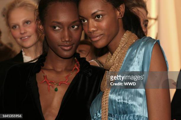 Jaunel McKenzie and Mimi Roche backstage at the Fall 2005 Derek Lam show in New York.