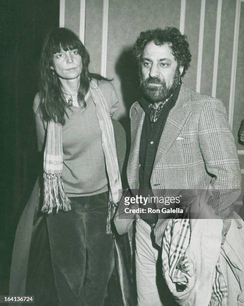 Activist Abbie Hoffman and wife Johanna Lawrenson attend the performance of "Nightmother" on May 19, 1983 at the Golden Theater in New York City.
