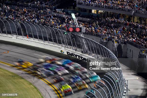 General view of racing during the NASCAR Cup Series Coke Zero Sugar 400 at Daytona International Speedway on August 26, 2023 in Daytona Beach,...