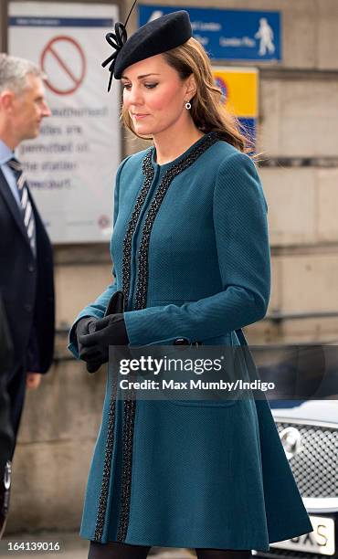 Catherine, Duchess of Cambridge accompanies Queen Elizabeth II and Prince Philip, Duke of Edinburgh on a visit to Baker Street Underground Station to...