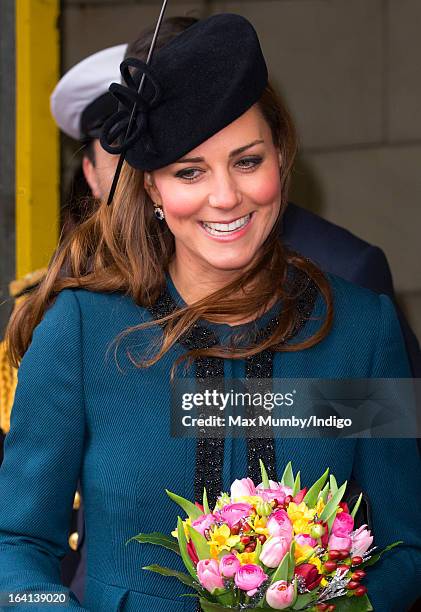 Catherine, Duchess of Cambridge accompanies Queen Elizabeth II and Prince Philip, Duke of Edinburgh on a visit to Baker Street Underground Station to...