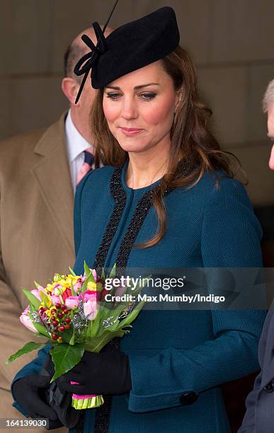 Catherine, Duchess of Cambridge accompanies Queen Elizabeth II and Prince Philip, Duke of Edinburgh on a visit to Baker Street Underground Station to...