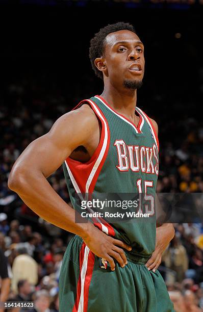 Ish Smith of the Milwaukee Bucks in a game against the Golden State Warriors on March 9, 2013 at Oracle Arena in Oakland, California. NOTE TO USER:...