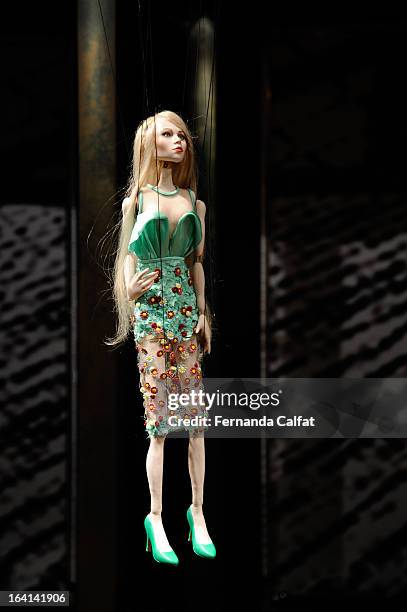 Doll hands as the fashion doll walk the runway during FH by Fause Haten - Sao Paulo Fashion Week Summer 2013/2014 on March 20, 2013 in Sao Paulo,...