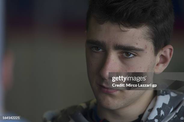 Matteo Ferrari of Italy and Ongetta-Centro Seta looks on in box during the Moto2 and Moto3 Tests In Jerez - Day 3 at Circuito de Jerez on March 20,...