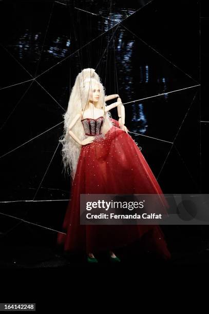 The fashion doll appears on the runway during FH by Fause Haten - Sao Paulo Fashion Week Summer 2013/2014 on March 20, 2013 in Sao Paulo, Brazil.