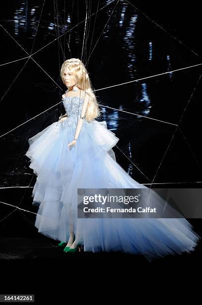 The fashion doll appears on the runway during FH by Fause Haten - Sao Paulo Fashion Week Summer 2013/2014 on March 20, 2013 in Sao Paulo, Brazil.