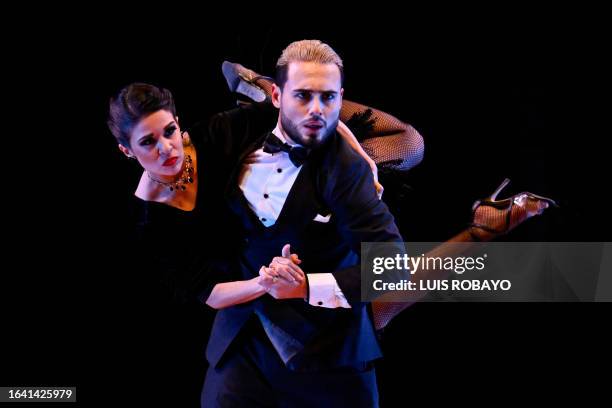 Tango dancers Susana Ocampo and David Figueroa compete in the final round of Stage category of the World Tango Championship in Buenos Aires on...
