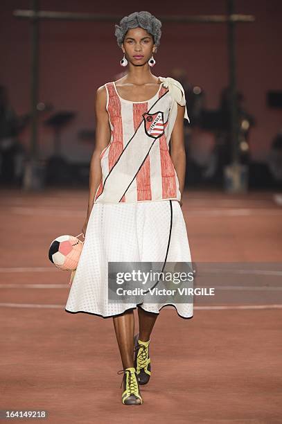 Model walks the runway during Ronaldo Fraga show as part of Sao Paulo Fashion Week Spring Summer 2013/2014 on March 19, 2013 in Sao Paulo, Brazil.