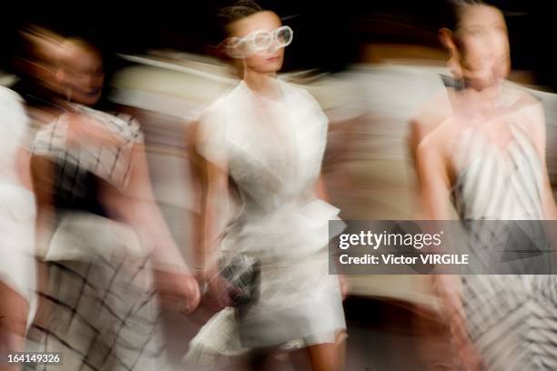 Backstage and ambiance during the Acquastudio show by Esther Bauman during Sao Paulo Fashion Week Spring Summer 2013/2014 on March 19, 2013 in S?o...