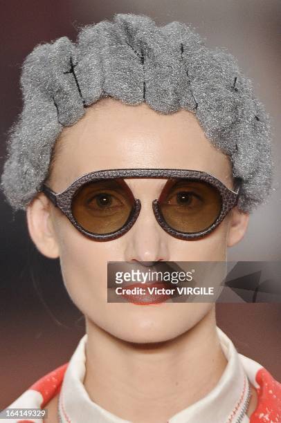 Model walks the runway during Ronaldo Fraga show as part of Sao Paulo Fashion Week Spring Summer 2013/2014 on March 19, 2013 in Sao Paulo, Brazil.