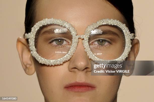 Model walks the runway during the Acquastudio show by Esther Bauman during Sao Paulo Fashion Week Spring Summer 2013/2014 on March 19, 2013 in S?o...