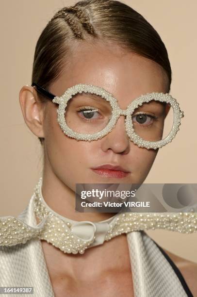 Model walks the runway during the Acquastudio show by Esther Bauman during Sao Paulo Fashion Week Spring Summer 2013/2014 on March 19, 2013 in S?o...