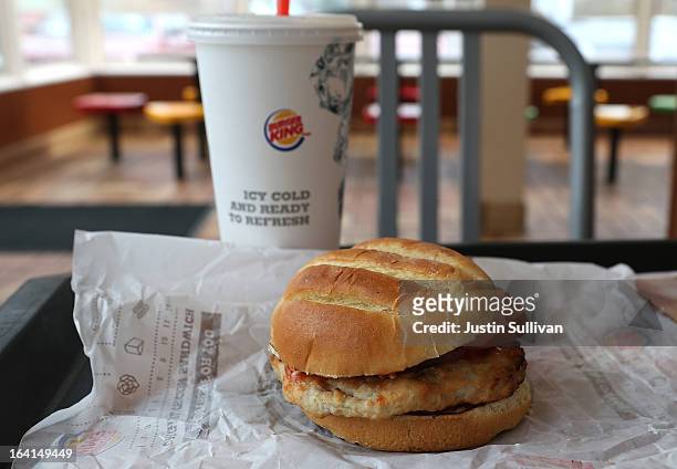 In this photo illustration, the new Burger King turkey burger is displayed at a Burger King restaurant on March 20, 2013 in Oakland, California....