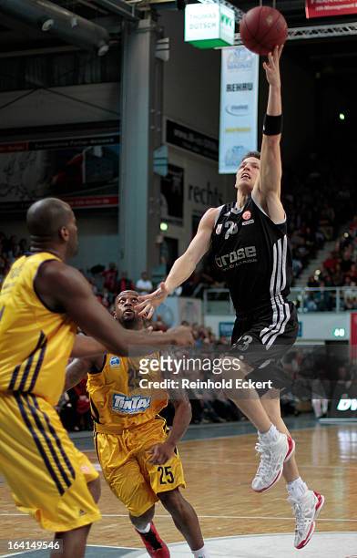 Casey Jacobsen, #23 of Brose Baskets Bamberg in action during the 2012-2013 Turkish Airlines Euroleague Top 16 Date 12 between Brose Baskets Bamberg...