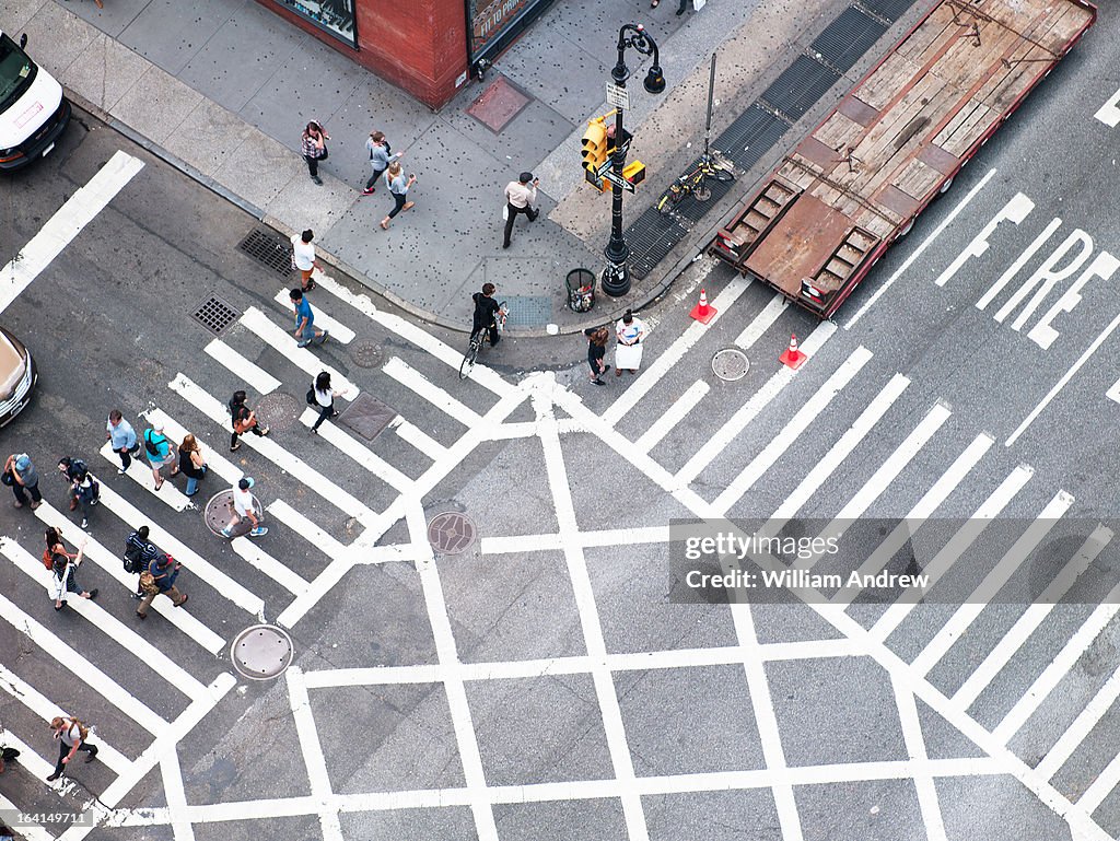 Overhead of crosswalk in New York City