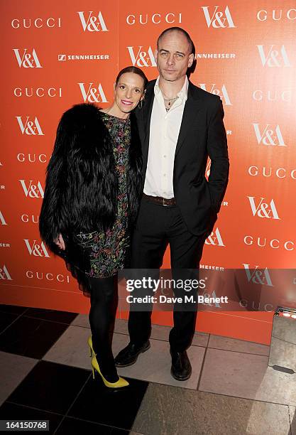 Tiphaine de Lussy and Dinos Chapman attend the private view for the 'David Bowie Is' exhibition in partnership with Gucci and Sennheiser at the...