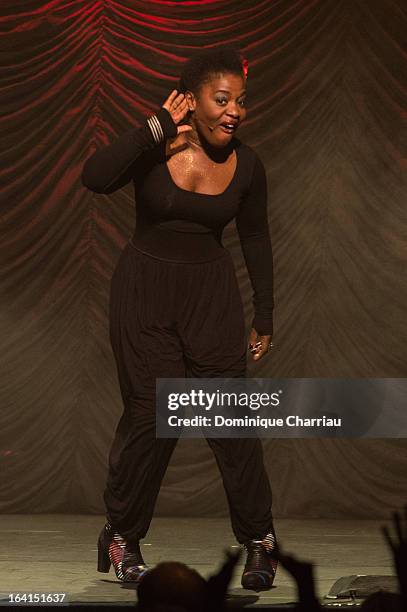 Claudia Tagbo performs on stage during The 29th International Festival Mont-Blanc D'Humour on March 20, 2013 in Saint-Gervais-les-Bains, France.