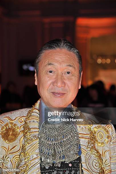 Kansai Yamamoto attends the private view of the 'David Bowie Is' exhibition at the Victoria And Albert Museum at Victoria & Albert Museum on March...