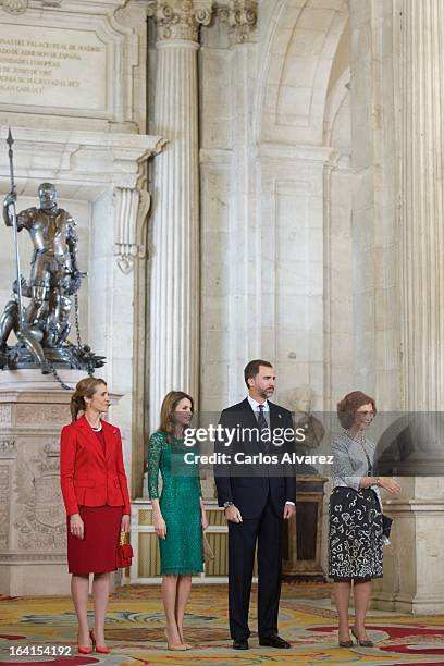 Spanish Royals Princess Elena, Princess Letizia, Prince Felipe and Queen Sofia receive International Olympic Committee Evaluation Commission Team for...