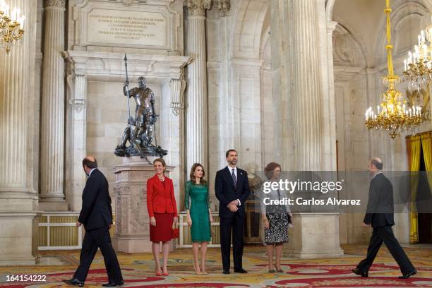 Spanish Royals Princess Elena, Princess Letizia, Prince Felipe and Queen Sofia receive International Olympic Committee Evaluation Commission Team for...