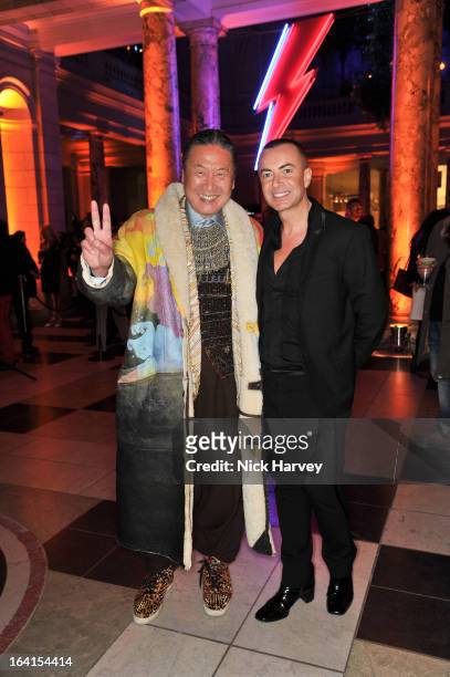 Kansai Yamamoto and Julian Macdonald attend the private view of the 'David Bowie Is' exhibition at the Victoria And Albert Museum at Victoria &...