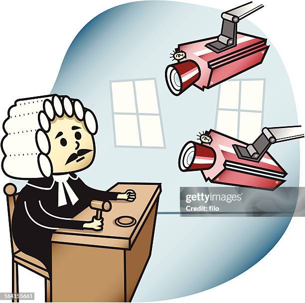 cameras in court - judge bench stock illustrations