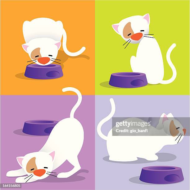 four cats - cat eating stock illustrations