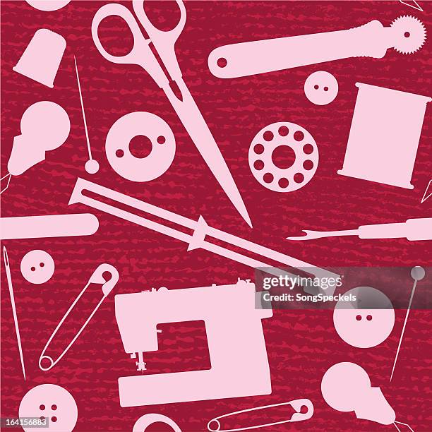 sewing tools pattern - sewing machine stock illustrations