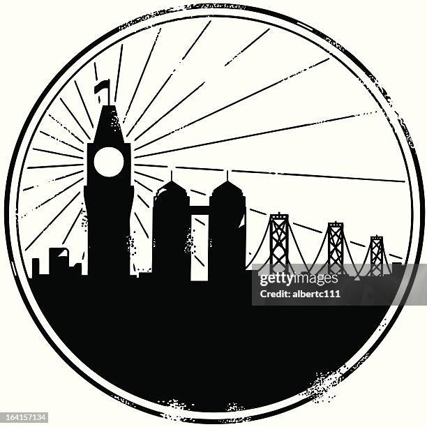 oakland stamp - san francisco oakland bay bridge stock illustrations
