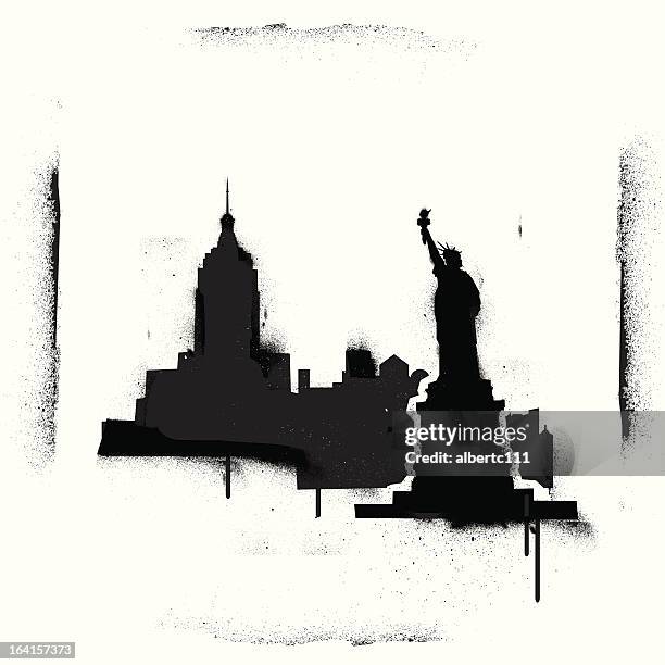 ilustrações, clipart, desenhos animados e ícones de stencilscape de nyc - estêncil