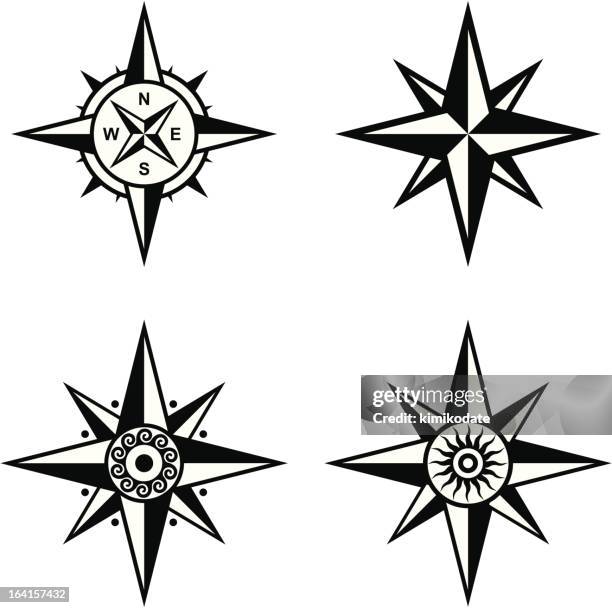 ilustraciones, imágenes clip art, dibujos animados e iconos de stock de brújula juego de - rosa de los vientos
