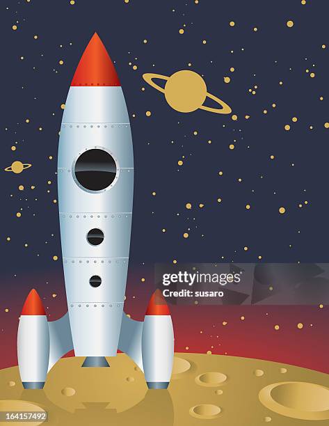 a cartoon image of a space ship on the moon - rocket ship background stock illustrations