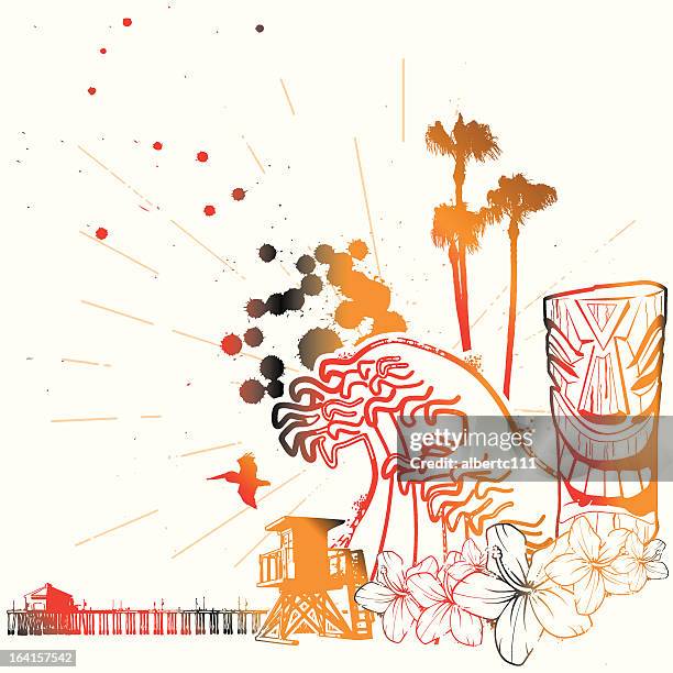 crushing summer beach sceneic - lifeguard stand stock illustrations
