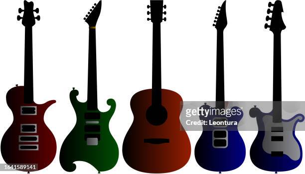 guitar silhouettes - acoustic guitar white background stock illustrations