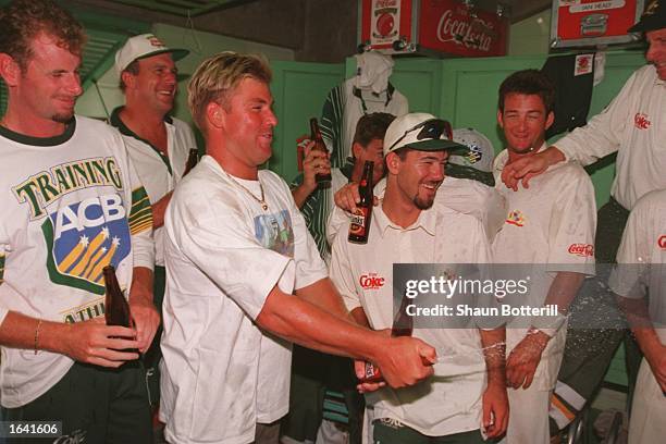 S HISTORIC WIN OVER THE WEST INDIES IN THE FIRST TEST AT BRIDGETOWN, BARBADOS. Mandatory Credit: Shaun Botterill/ALLSPORT