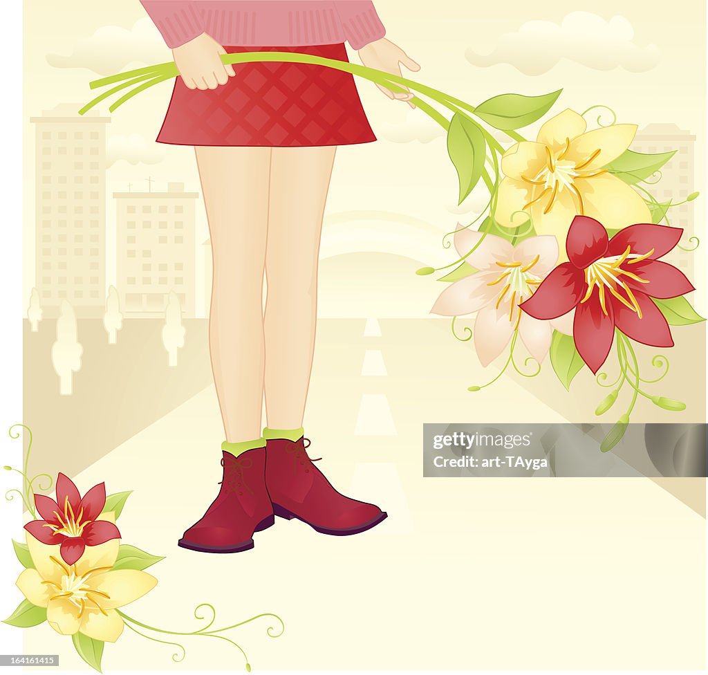 The girl with flowers
