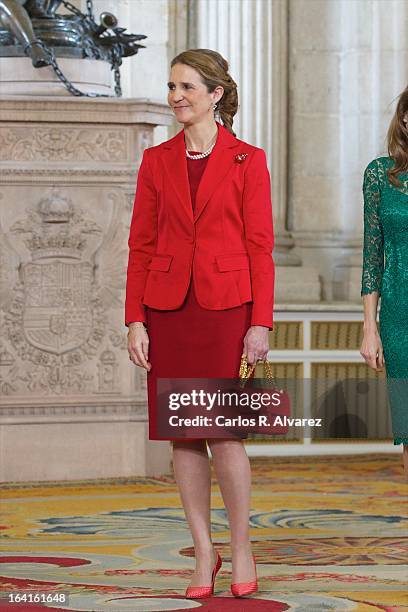 Princess Elena of Spain receives International Olympic Committee Evaluation Commission Team for a dinner at the Royal Palace on March 20, 2013 in...