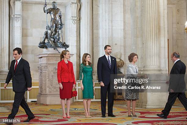 Spanish Royals Princess Elena, Princess Letizia, Prince Felipe and Queen Sofia receive International Olympic Committee Evaluation Commission Team for...