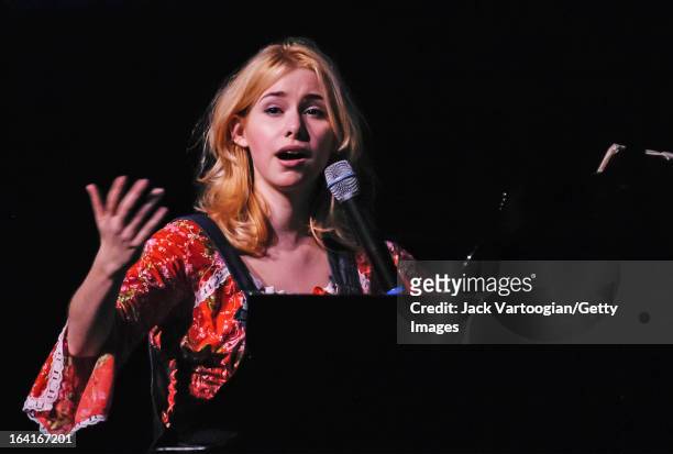American musician and actress Nellie McKay plays piano during the 'Joe's Pub In the Park' series, Delacorte Theater, Central Park, New York, New...