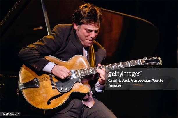 American jazz musician Peter Bernstein plays guitar during a performance with Cobb's Mob at the Jack Kleinsinger's Highlights in Jazz 'Salute to...