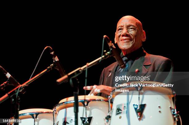 Cuban Latin percussionist Candido Camero performs with The Conga Kings during a World Music Institute concert at the Skirball Center, New York...