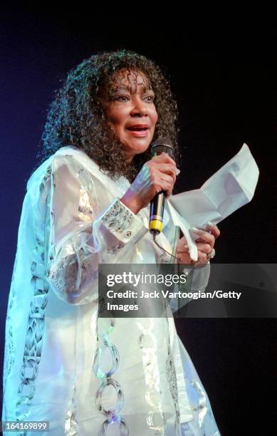 American R&B musician and producer Sylvia Robinson performs at the Rhythm and Blues Foundation Pioneer Awards, were she was honored, at the...