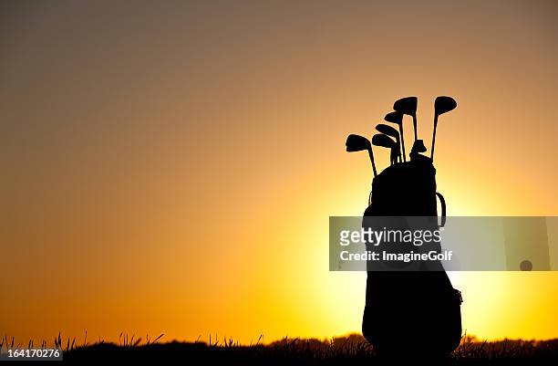 golf bag and equipment silhouette - golf bag stock pictures, royalty-free photos & images
