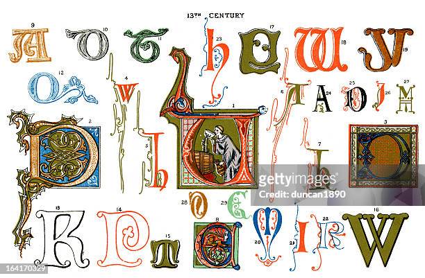 stockillustraties, clipart, cartoons en iconen met medieval illuminated letters - o