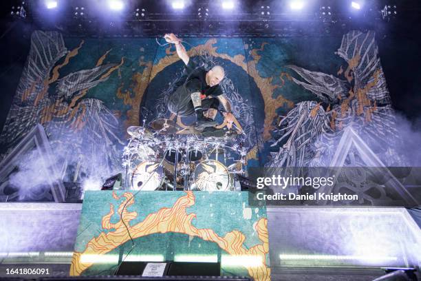 Randy Blythe of Lamb of God performs on stage at North Island Credit Union Amphitheatre on August 26, 2023 in Chula Vista, California.