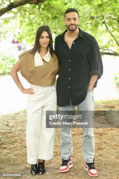 Actors Vanessa Guide and Tarek Boudali attend the '3 Jours Max' photocall during the 16th Angouleme French-Speaking Film Festival on August 27, 2023...